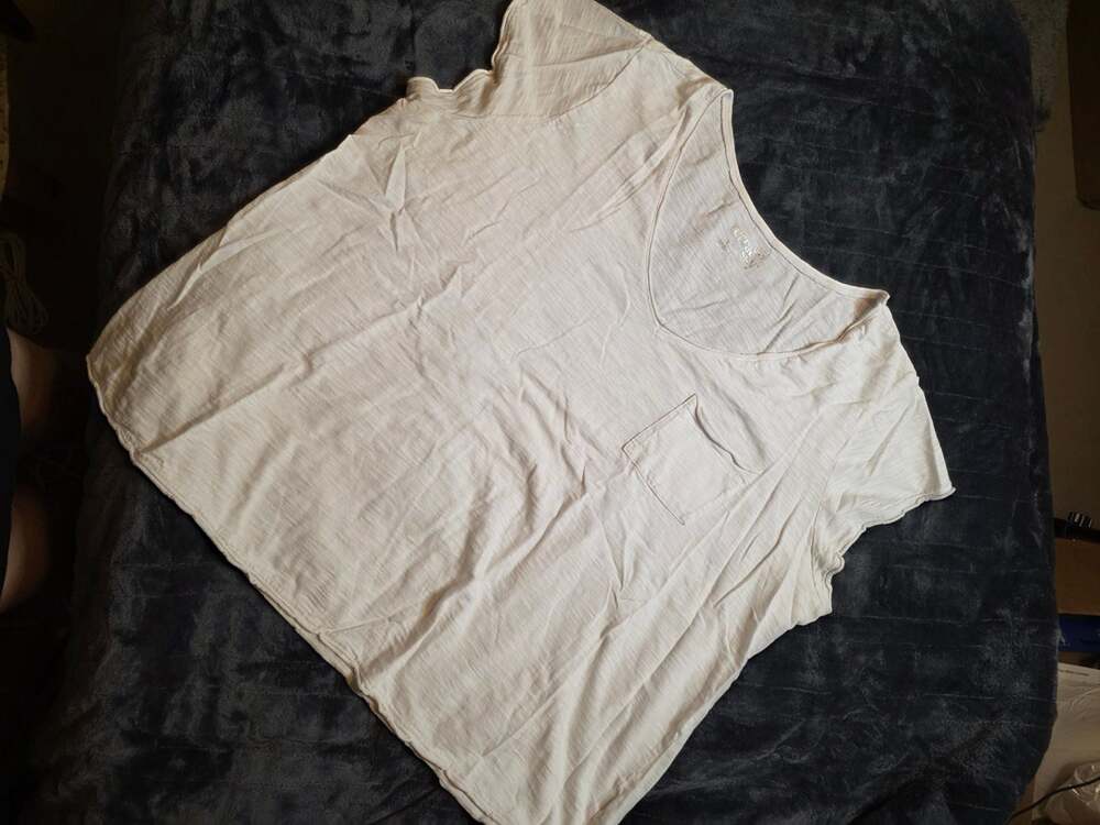 Terra & Sky White V-Neck Pocket T-Shirt Cap sleeve Plus Size 2X